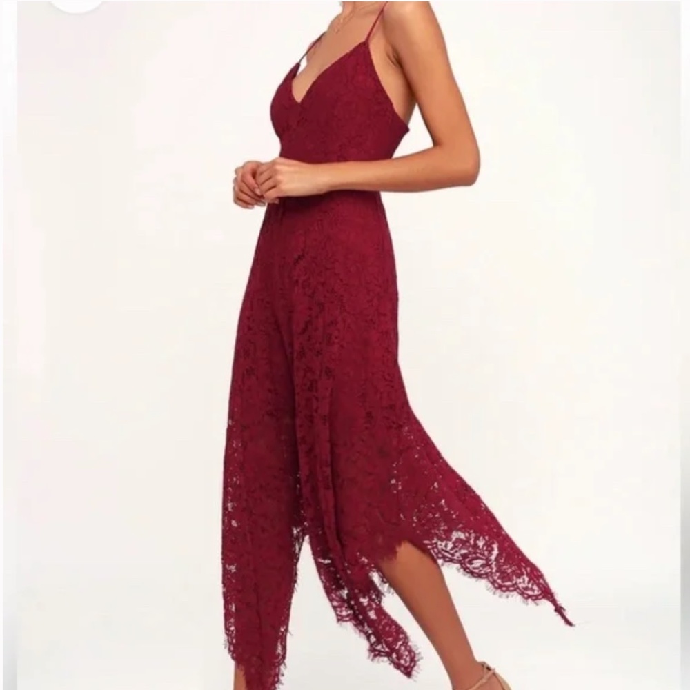 Lulu's Burgundy Lace Midi Dress